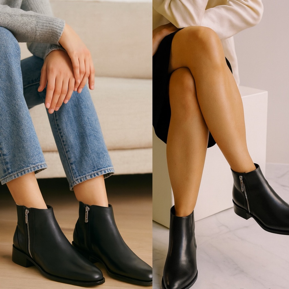 New! Aquatalia Geanna Leather Bootie Black Size 7 made in Italy